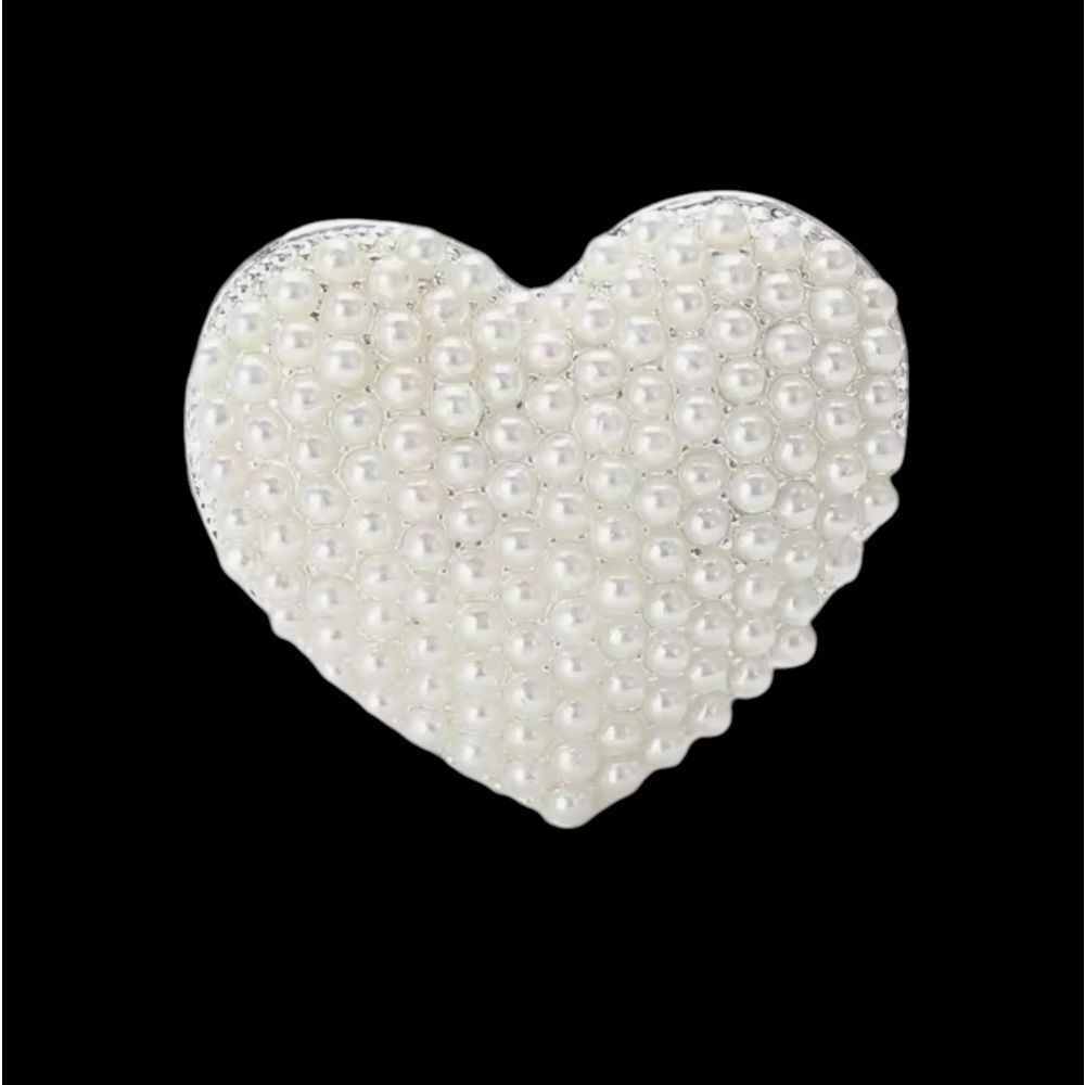 FAUX PEARL HEART BROOCH